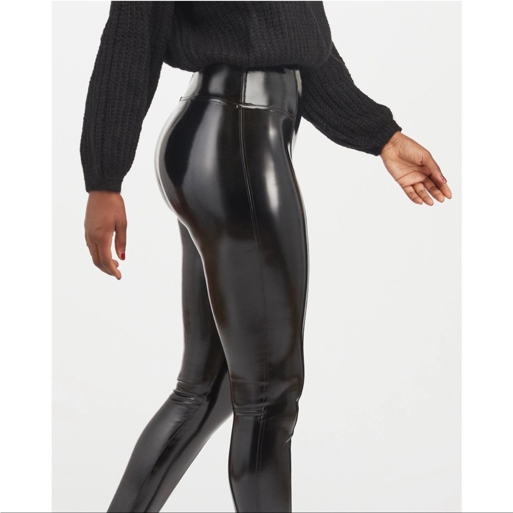 Spanx Faux Patent Leather Leggings Classic Black Women's size medium - Picture 4 of 10